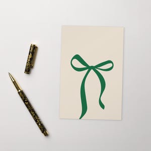 Postal BOW, Postal Verde Acogedora, Postal Estándar con Lazo Verde Lindo, Postal con Lazo Verde Divertido
