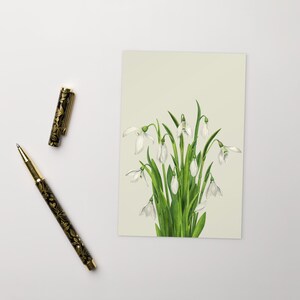 Carte postale perce-neige, carte postale de printemps douillet, carte postale standard perce-neige fleurs élégantes cartes postales perce-neige