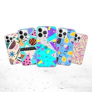 RETRO Phone Case Geometric Shapes 80s Cover for iPhone 16e, 15, 14, 13, 12, Google Pixel 9Pro XL, 8A, 7A, 6A, Samsung S25, S24 FE, S23, A22