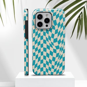 Custodia per telefono a QUADRETTI Forme eleganti per iPhone 16 Pro, 14, 13 linee Google Pixel 9, quadrato blu Galaxy S25 Forme Samsung Stampa geometrica Nero