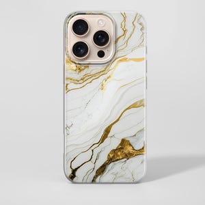 Custodia per telefono in marmo bianco con linee oro per iPhone 16 Pro, 14, 13, 12, Google Pixel 9, modelli disponibili Samsung Galaxy S25 Ultra marmo elegante