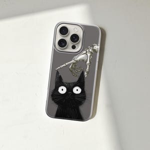 CAT SKELETON Phone Case Funky Cover for iPhone 16 Pro,15,14, Google Pixel 9 Goth, Models Available Samsung Cute Galaxy S25 Ultra Black Cat