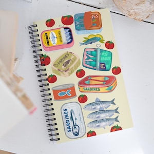 SARDINE Spiral Notebook Tinned Fish Jornal Retro Fish Notes Notebook Aesthetic Sardine A5 Elegant Ocean Journal