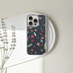 Airplane Phone Case Blue Paper Plane Cover voor iPhone 16e, 15, 14, 13, 12, Google Pixel 9Pro XL, 8A, 7A, 6A, Samsung S25, S24 FE, S23, A22