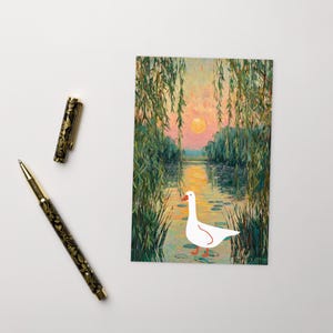 SILLY GOOSE Postcard, Funky Duck Postcard, Goose Standard Postcard Funny Animals postcard Sunset