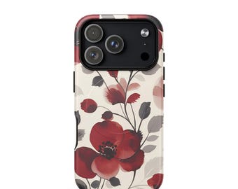 Burgundy Blooms Floral Phone case MagSafe® tough case for iPhone® 17, 16, 15, 14
