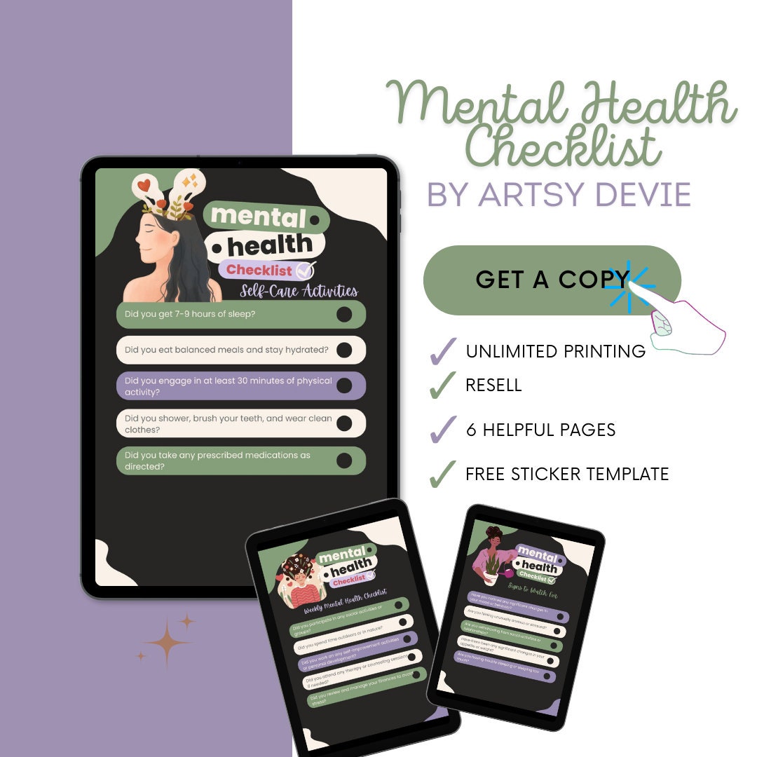 Mental Health Checklist | Self Care Planner Checklist for Mental ...