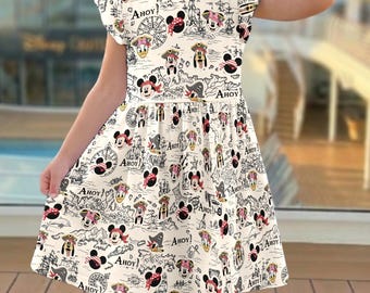 Disney Ahoy Pirate Mickey and Friends Ruffle Sleeve Dress, Donald Daisy Goofy Sea Adventure Outfit, Disney Cruise Line Pirate Night Gear