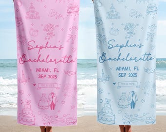 Personalized Bachelorette Beach Towel, Custom Location And Name Bachelorette Party Pool Towel, Bachelorette Trip Gift, Bride, Bridal Shower
