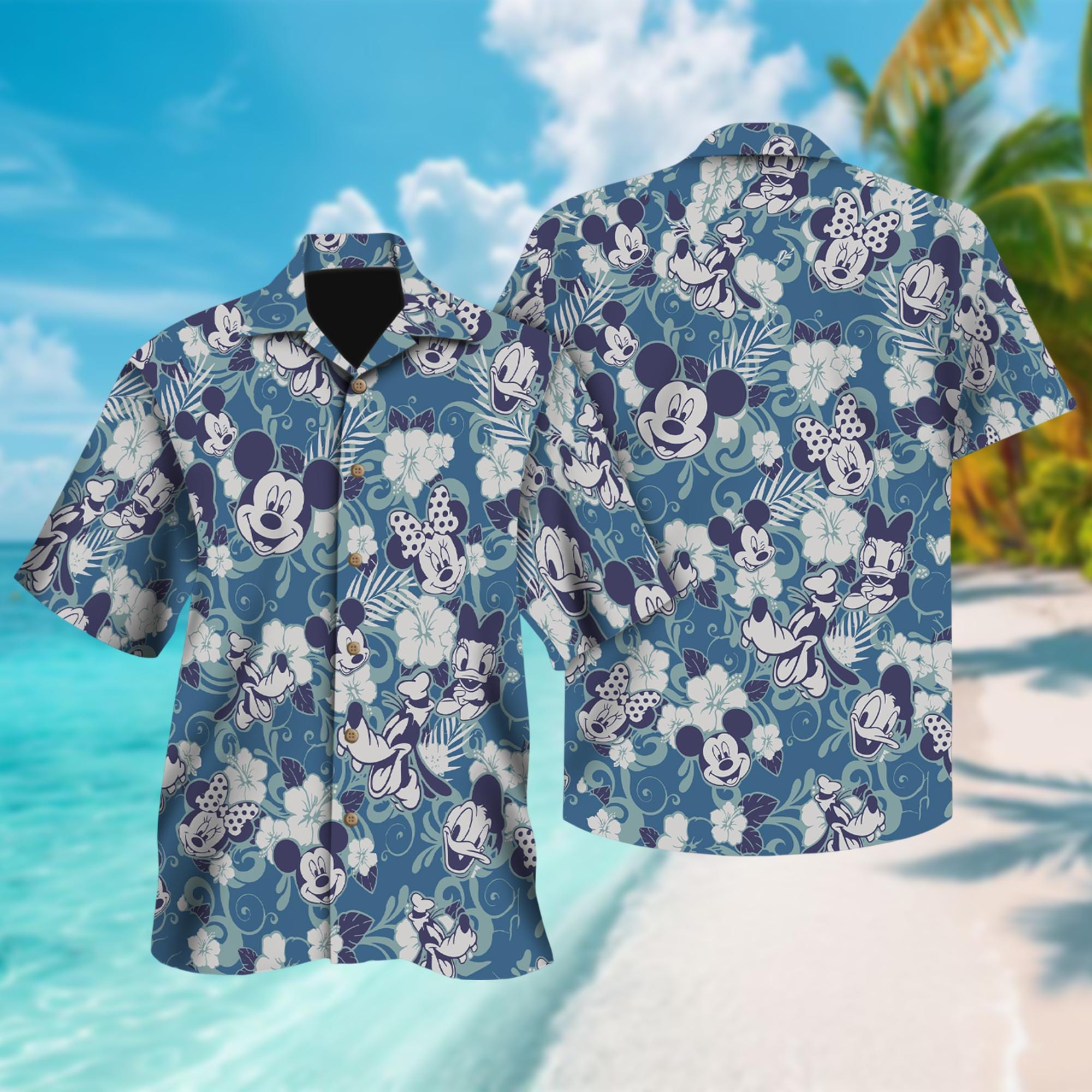 Discover Disney Mickey Mouse Hawaiian Shirt, Minnie Mouse Aloha Shirt, Donald Daisy Duck Family Button Up, Goofy Summer Beach Hawaii Shirt