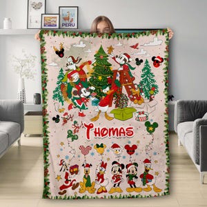 Personalized Mickey and Friends Santa Christmas Blanket, Mickey's Very Merry Christmas Party Home Decor, Family Christmas Tree Gifts