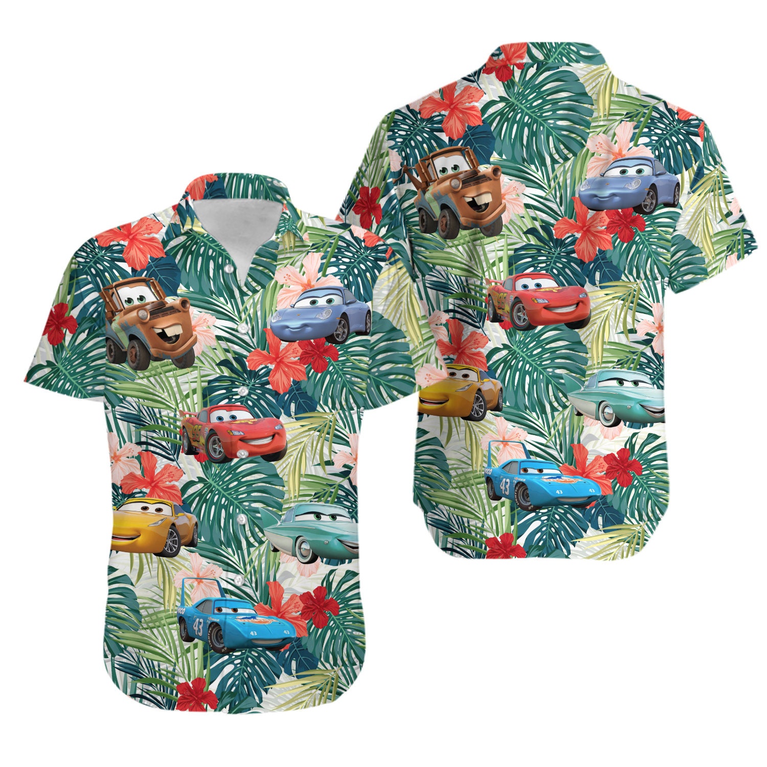 Discover Car Characters Hawaiian T-Shirt, Tropical Palm Tree Kids Hawaii Tee