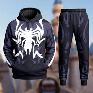 Black Spiderman Costume Clothing, Symbiote Spider Cosplay Costume 3D Sweatshirt, Anti Hero Halloween Costume Outfit, All Over Print Hoodie image 1