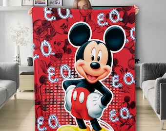 Personalized Cute Red Mouse Blanket, Custom Name Animated Mouse Character Fleece Blanket, Cute Cartoon Mouse Birthday Gift For Kids