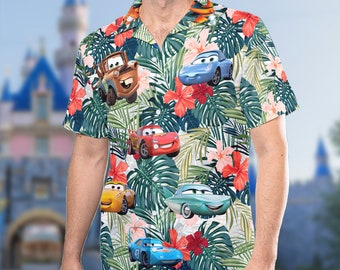 Cars Hawaiian T-Shirt, Lightning McQueen Tropical Palm Tree Kids Hawaii Tee, Tow Matter Button Up Shirt, Birthday Gift For Kid Adult