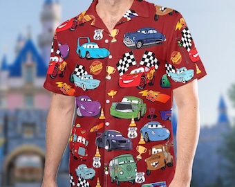 Cars Lightning McQueen Hawaiian Shirt, Cars Movie Hawaiian Shirt, Summer Cartoon Character Button Up, Gift For Kid, Tropical Summer Tee