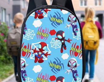 Personalized Spider Hero And Friends Backpack, Supehero Lunch Bag, Animated Hero Drink Bottle, Custom Name School Bag, Hero Cartoon Gift