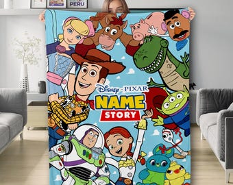 Personalized Animated Characters Movie Plush Fleece Blanket, Custom Name Toy Characters Blanket, Magic Kingdom, Birthday Gift, Gift For Kid