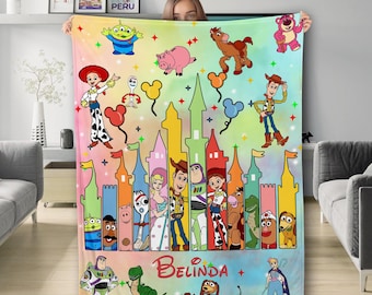 Personalized Toy Story Castle Blanket, Custom Name Blanket, Woody Buzz Lightyear Jessie Toy Story Blanket, Birthday Gift for Boy or Girl