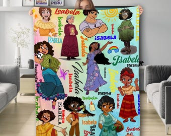 Manta personalizada con acuarela Encanto, manta Madrigal de la familia Bruno Isabela Luisa Mirabel, manta con nombre para niña y bebé.