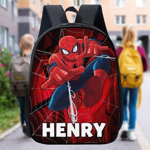 Sac à dos personnalisé super-héros Spiderman, sac à lunch avec nom personnalisé héros, bouteille héros Spiderman, gobelet sur le thème des super-héros, cadeau d'école