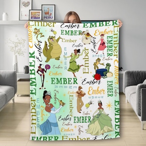 Personalized Watercolor Princess Blanket, Baby Girl Princess Birthday Girl Gift, Magic Kingdom Cartoon Characters, Birthday Gift For Kid