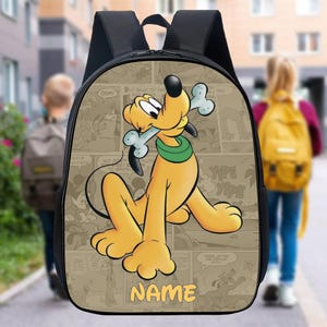 Personalize Pluto Dog Backpack, Mickey Mouse Bottle, Pluto Dog Lunch Bag, Custom Name Backpack, Cartoon Movie  Bag