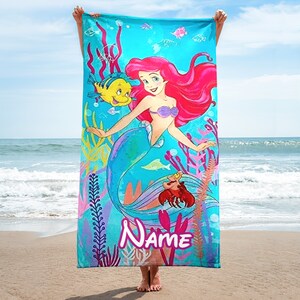 Custom Little Mermaid Beach Towels Princess Mermaid Beach Towels Magic Kingdom Beach Towel Princess Gifts Cartoon Movie Beach Towel Etsy