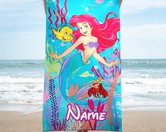Custom Little Mermaid Beach Towels, Princess Mermaid Beach Towels, Magic Kingdom Beach Towel, Princess Gifts, Cartoon Movie Beach Towel