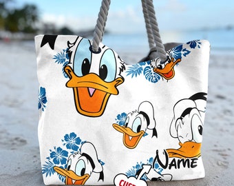 Personalize Donald Duck Tote Bag, Donald Duck Summer Vacation Beach Bag, Donald Duck Beach Bag, Custom Donald Duck Tote Bag, Cartoon Bag