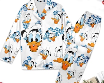 Donald Duck Pajamas Set Women, Cartoon Shirt For Women, Magic Kingdom Women Pajamas Shirt, Donald Duck Family Trip Tee