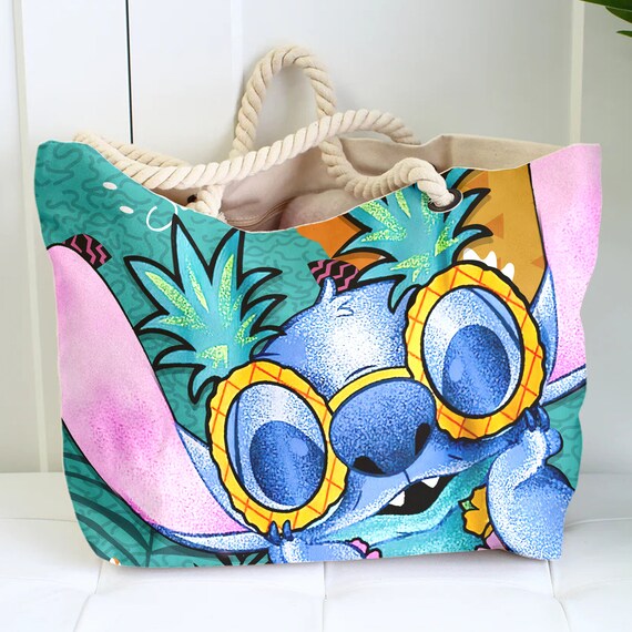 Blue and Pink Lilo & Stitch Bag with Tropical Design Disney Store Stitch Tropical Backpack Pink Blue School  main image 4