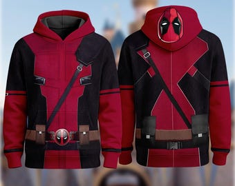 Deadpool 3D Costume Hoodie, Anti Hero Character Cosplay Costume Hoodie, Halloween 3D Cosplay Outfit, Movie Character All Over Print Shirt