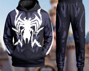 Spider Man Black Suit Halloween Costume Hoodie, Peter Parker Cosplay Costume 3D Sweatshirt,3D Halloween Party Outfit, All Over Print Hoodie