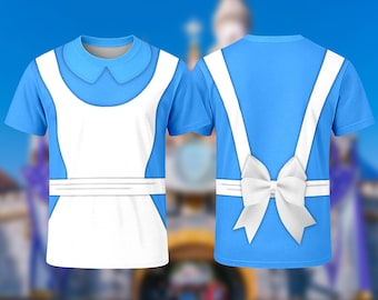 Alice in Wonderland Costume 3D T-Shirt, Halloween Costume For Family Group T Shirt, Tea Party Running Cosplay Shirt For Women