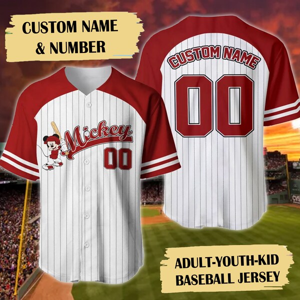 Personalized Red Animated Mouse Baseball Jersey, Custom Name Mouse Baseball Hitter Jersey Shirt, Custom Number Red Mouse Baseball Jersey