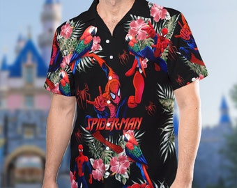 Spiderman Hawaiian Shirt, Spiderman Superhero Floral Button Up, Spider Man Flowers Hawaii Tee, Summer Vacation Gift For Kid, Birthday Gift