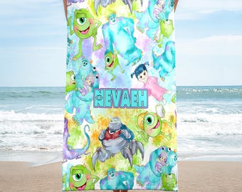 Personalized Monster Movie Towel, Characters Beach Towel, Monster Movie Summer Vacation Gift, Monster Beach Towel, Monster Custom Towel