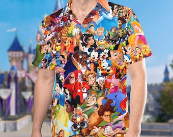 All Characters Hawaii Beach Shirt, Magic World Button Up Shirt Holiday, Characters Hawaiian Shirt Gift, Cartoon 3D All Over Print Shirt