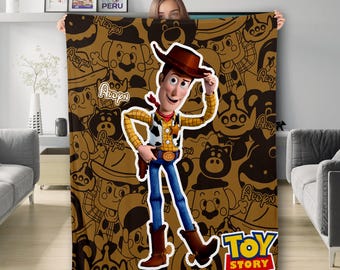 Personalized Animated Toy Characters Blanket, Custom Name Toy Cowboy Character Fleece Blanket, Toy Adventure Story Quilt, Home Decor