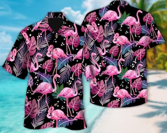 Flamingo Hawaii Beach Shirt, Flamingo Button Up Shirt Holiday, Flamingo Hawaiian Shirt Gift, Cute Flamingo 3D All Over Print Shirt