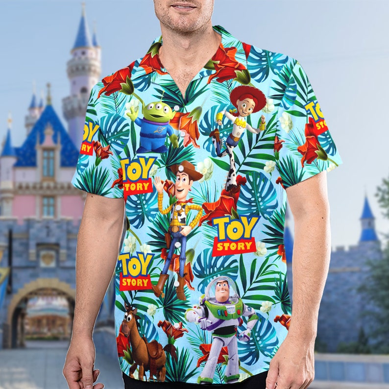 Disney Toy Story Button Up, Woody Buzz Lightyear Jessie Alien 3D Hawaiian Shirt, Toy Story Hawaii Shirt, Magic Kingdom Toy Story Floral Tee image 1