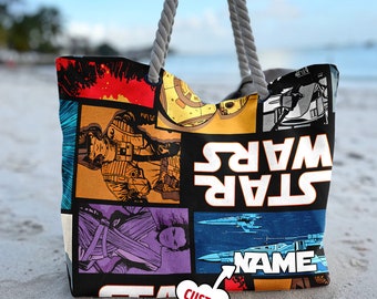 Personalize Star Wars Beach Bag, Star Wars Tote Bag, Custom Name Starwars Character Movie Bag, Summer Trip Gift For Mom, Daughter