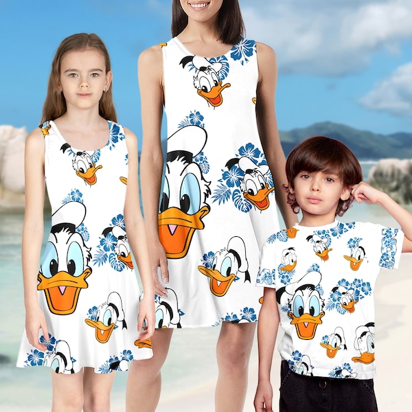 Duck Beach Dress, Duck Movie 3D Kid T-Shirt, Duck Mom Daughter Dress, Cartoon 3D All Over Print Dress, Kid T-Shirt, Holiday Trip