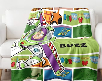 Personalized Green Spaceman Police Blanket, Custom Name Animated Character Plush Fleece Blanket, Magic Kingdom, Sofa Blanket, Gift For Kid