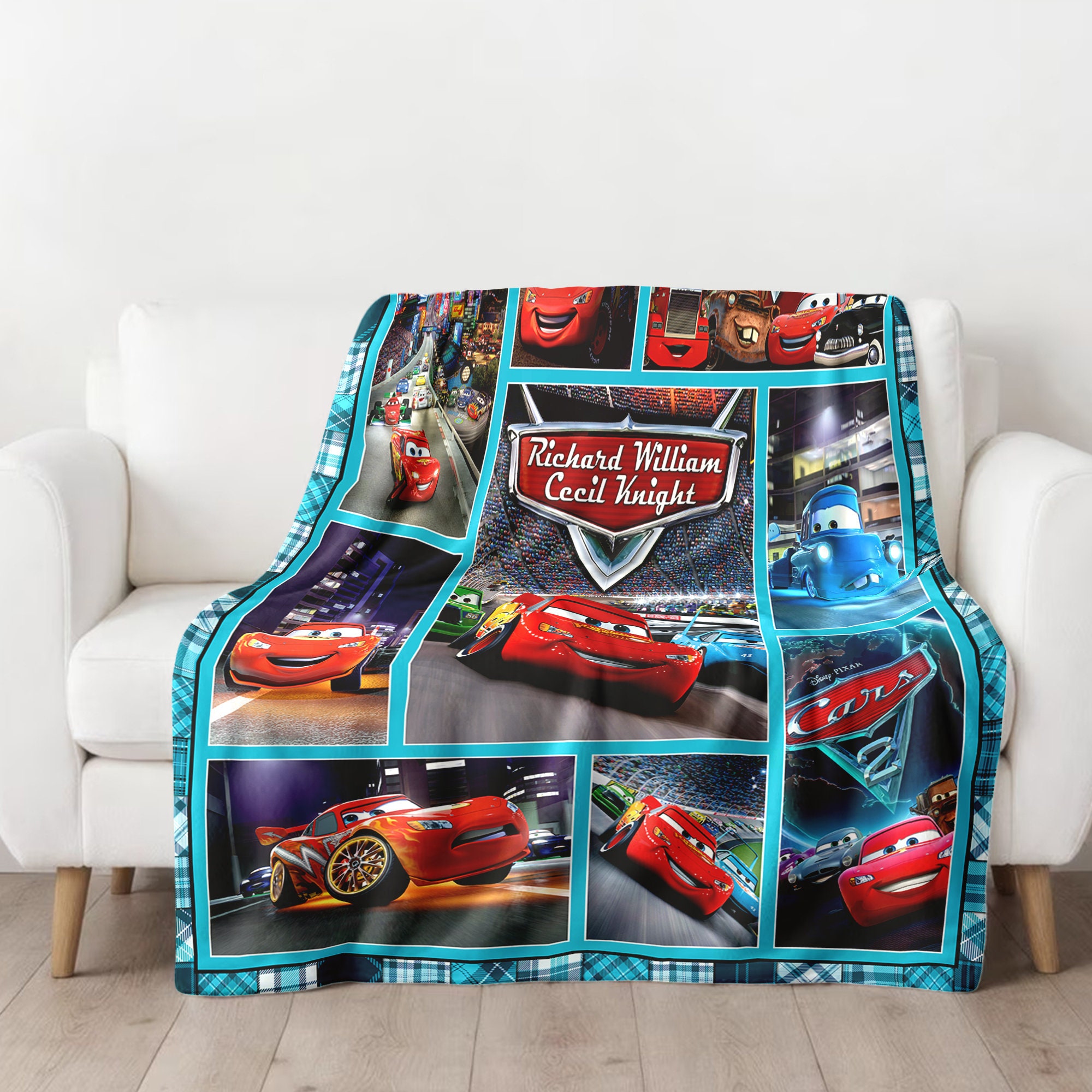 Personalized Lightning Racing Car Blanket, Custom Name Car Movie Fleece Blankets, Racing Car Blanket
