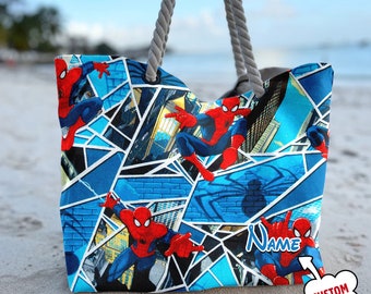 Personalized Friendly Neighborhood Spider Man Beach Bag, Superhero Peter Parker Tote Bag, Movie Bag, Summer Vacation Gift For Mom, Daughter