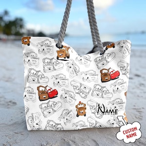 Personalized Lightning McQueen Master Beach Bag, Cars Tow Truck Tote Bag, Cars Animated Movie Bag, Summer Vacation Gift For Mom, Daughter