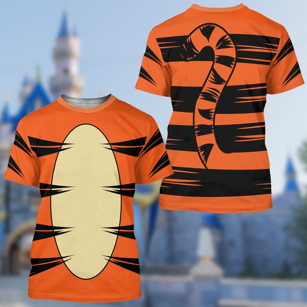 Orange Tiger Halloween 3D Shirts, Halloween Costume For Family Group T Shirt, Tiger Animal Halloween Cosplay Costume Tee