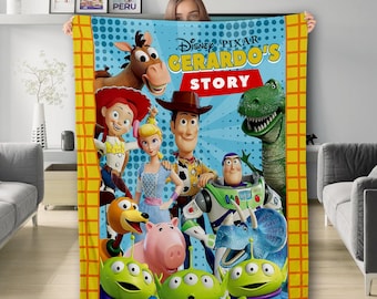 Personalized Toy Characters Blanket, Toy Movie Blanket, Gift for Boy or Girl, Magic Kingdom Fleece Blanket, Cartoon Quilt Bedding